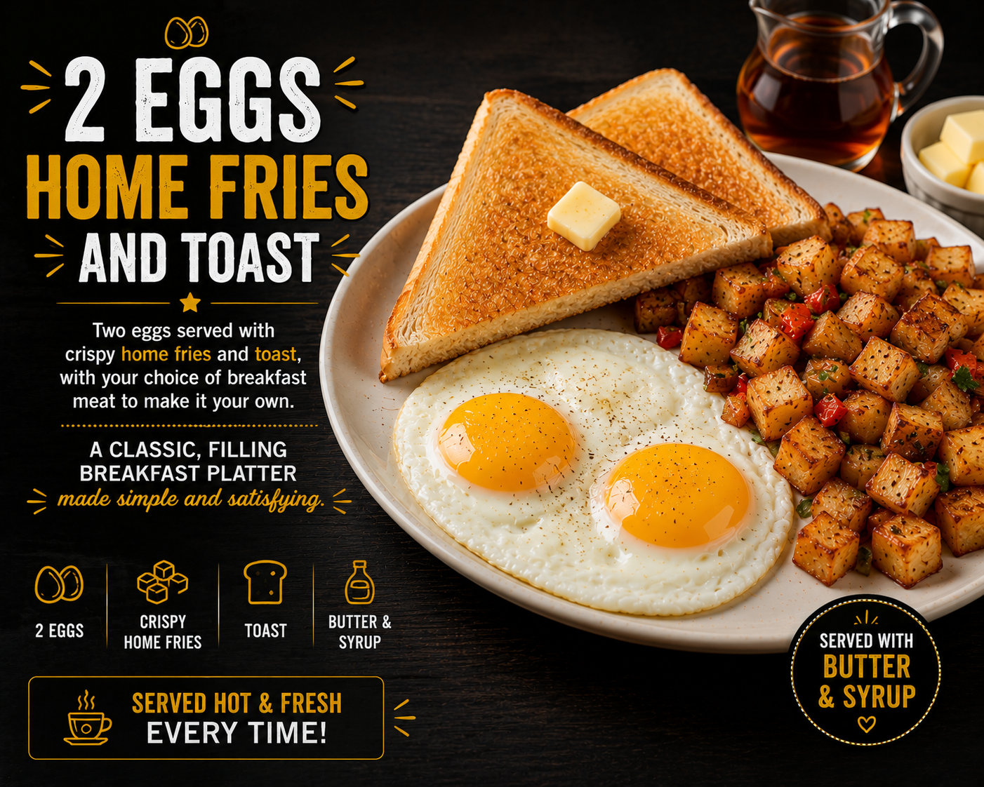 2 Eggs home fries and toast